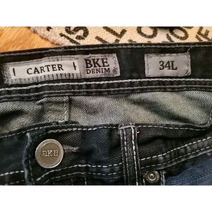 BKE Jeans Mens 34x33 Blue Carter Straight Low Rise Dark Wash Stretch Denim.  EUC